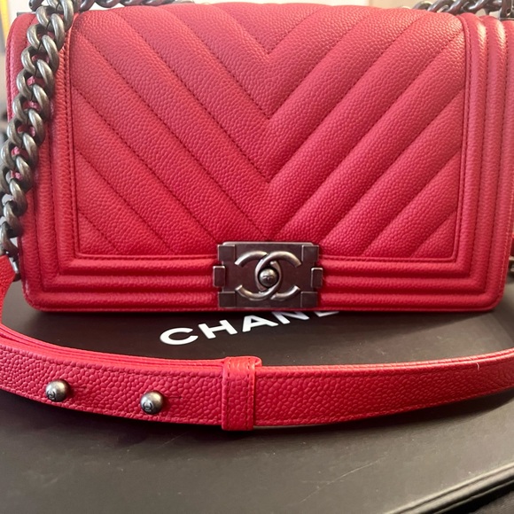 Red Chanel Medium Boy Bag with Ruthenium Hardware - Picture 3 of 11